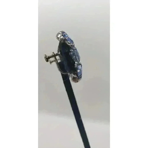 Vintage Earrings Rhinestone Baby Blue Rhodium Plated Clip Big Statement 50s - Picture 7 of 12